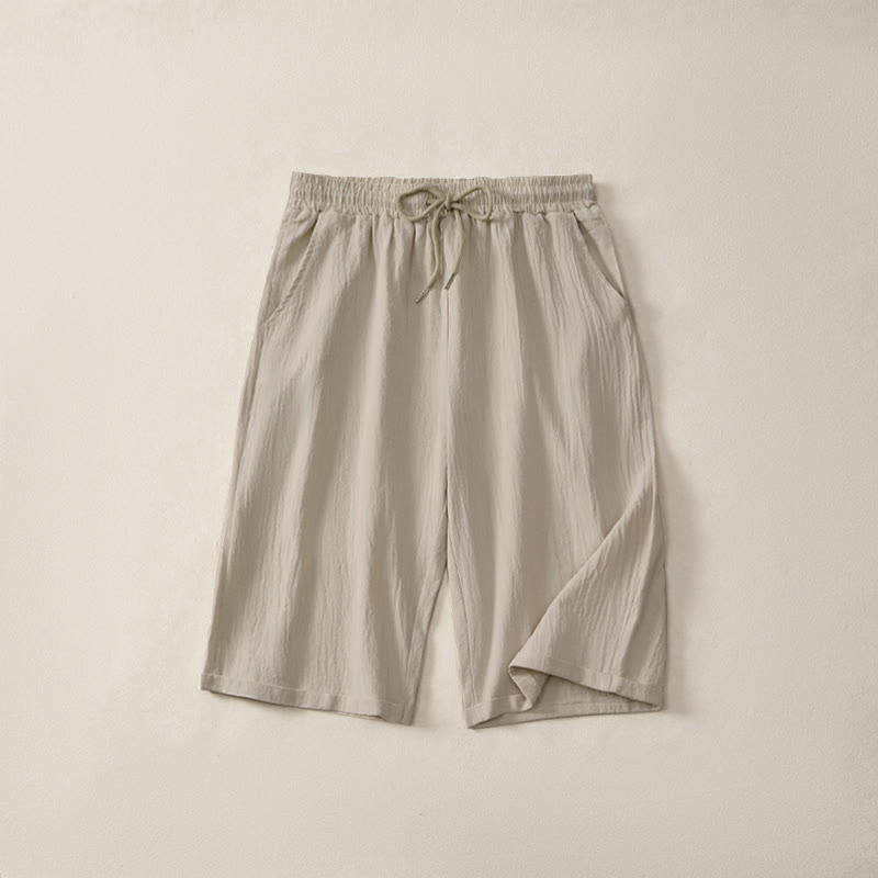 Buddha Stones Summer Casual Drawstring Solid Bermuda Shorts Women's Straight Leg Pants With Pockets - Beige - US14,UK/AU18,EU46 (3XL) - image 0