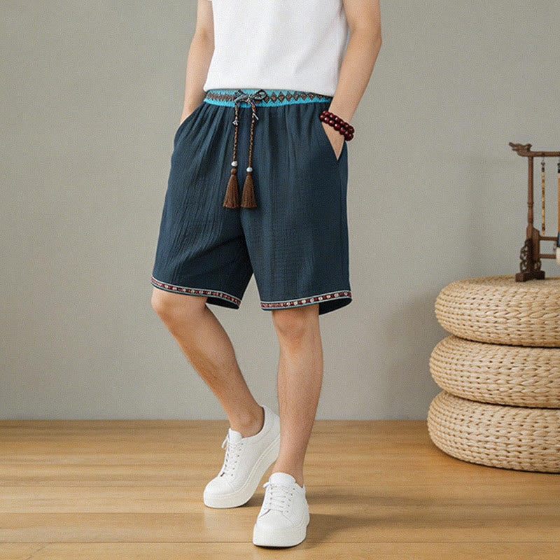 Buddha Stones Summer Boho Casual Drawstring Geometric Bermuda Shorts Men's With Pockets - image 9