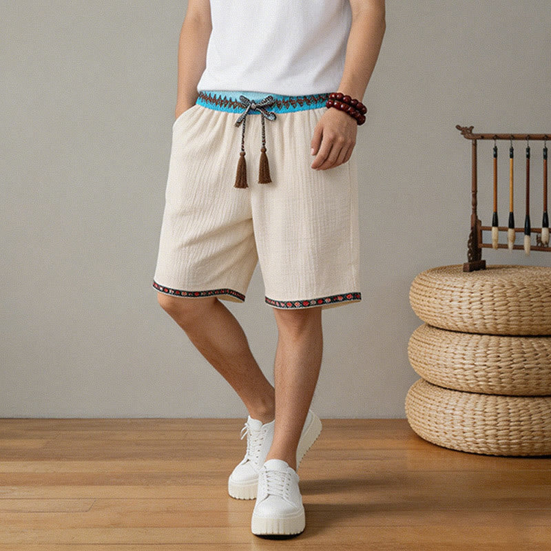 Buddha Stones Summer Boho Casual Drawstring Geometric Bermuda Shorts Men's With Pockets - image 2