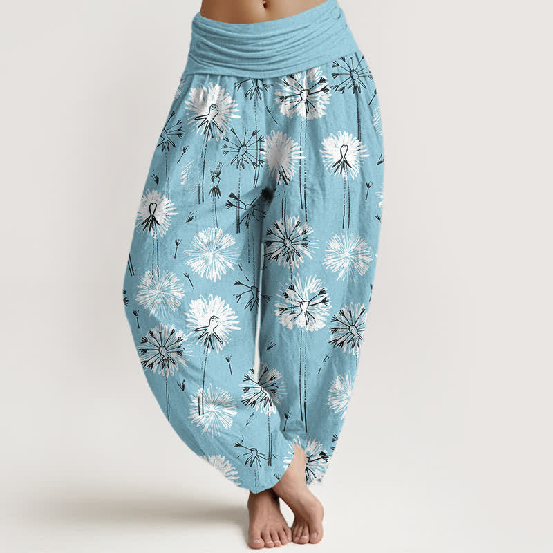Buddha Stones Pure Cotton Dandelion Burst Pattern Women's Elastic Waist Harem Pants - SkyBlue - US16,UK/AU20,EU48 (3XL) - image 0
