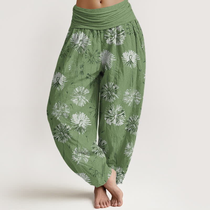 Buddha Stones Pure Cotton Dandelion Burst Pattern Women's Elastic Waist Harem Pants - OliveDrab - US16,UK/AU20,EU48 (3XL) - image 8