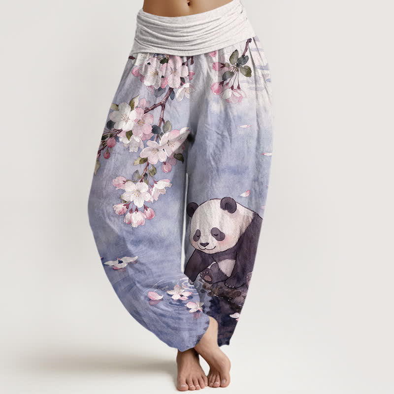 Buddha Stones Pure Cotton Cherry Blossom Panda Pattern Women's Elastic Waist Harem Pants - MediumSlateBlue - US16,UK/AU20,EU48 (3XL) - image 8