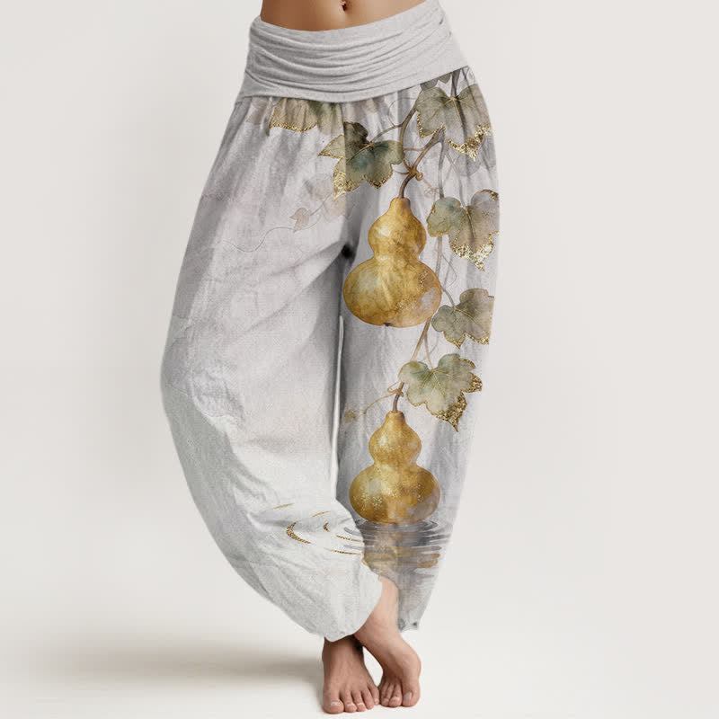 Buddha Stones Cotton Golden Gourd Leaf Pattern Women's Elastic Waist Harem Pants - Gainsboro - US16,UK/AU20,EU48 (3XL) - image 5