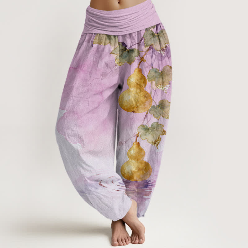 Buddha Stones Cotton Golden Gourd Leaf Pattern Women's Elastic Waist Harem Pants - Plum - US16,UK/AU20,EU48 (3XL) - image 8