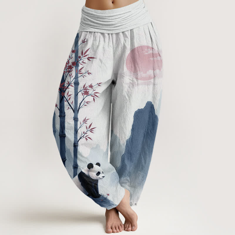 Buddha Stones Cotton Ink Bamboo Panda Pattern Women's Elastic Waist Harem Pants - WhiteSmoke - US16,UK/AU20,EU48 (3XL) - image 5