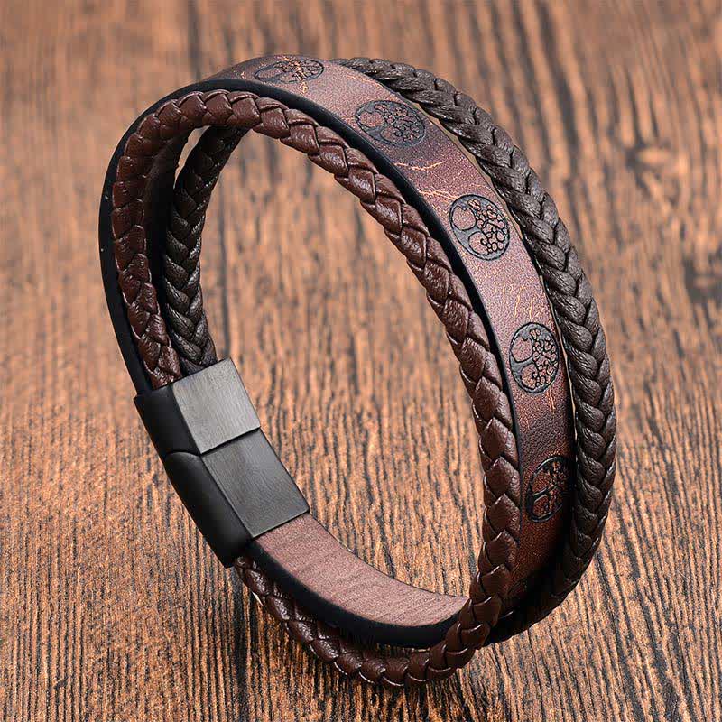 FREE Today: Connection and Calm Braided Pattern Leather Titanium Steel Tree Of Life Wrap Bracelet - Multi Layer(Wrist Circumference: 7.5–7.9 in / 19–20 cm) - image 0