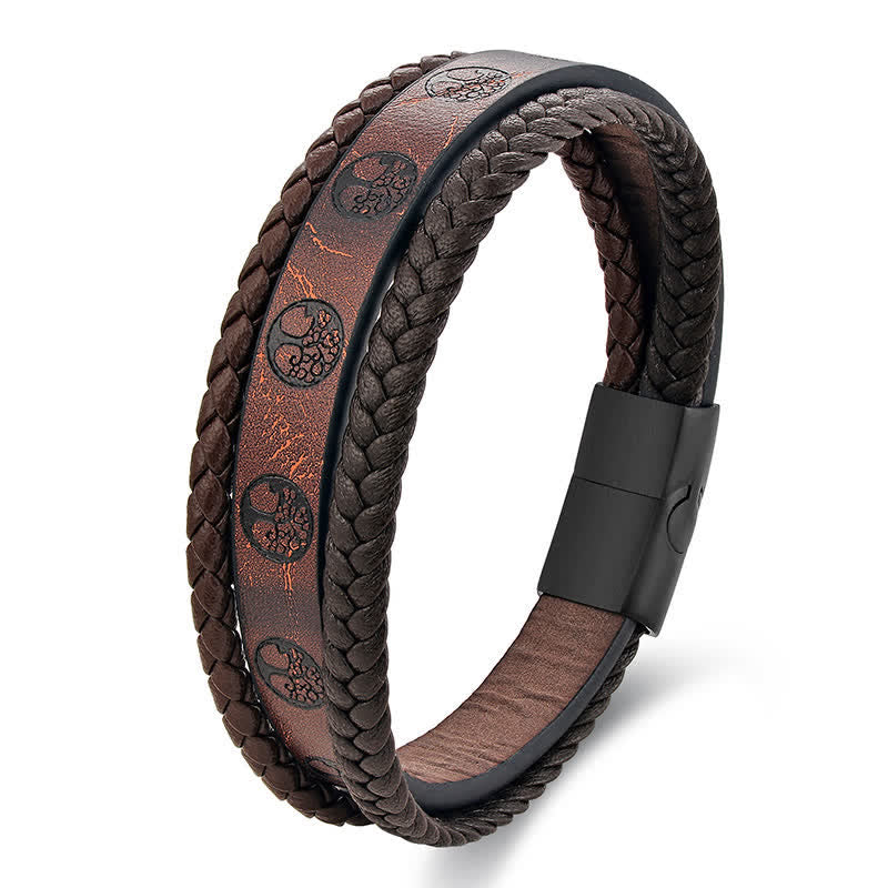 FREE Today: Connection and Calm Braided Pattern Leather Titanium Steel Tree Of Life Wrap Bracelet - image 1