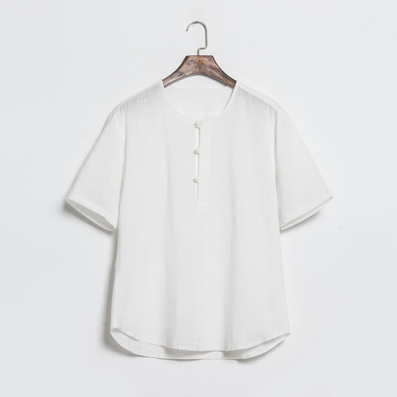 Buddha Stones Summer Casual Tang Style Frog Button Solid Men's Short Sleeve Shirts - White - US/UK/AU46,EU56 (5XL) - image 13
