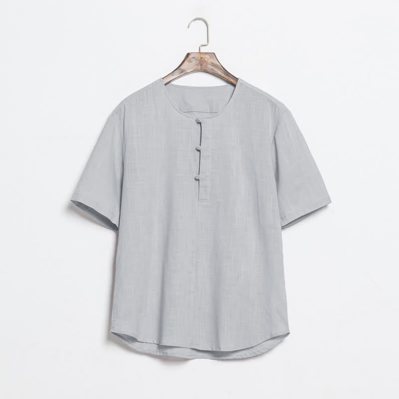 Buddha Stones Summer Casual Tang Style Frog Button Solid Men's Short Sleeve Shirts - LightGray - US/UK/AU46,EU56 (5XL) - image 11