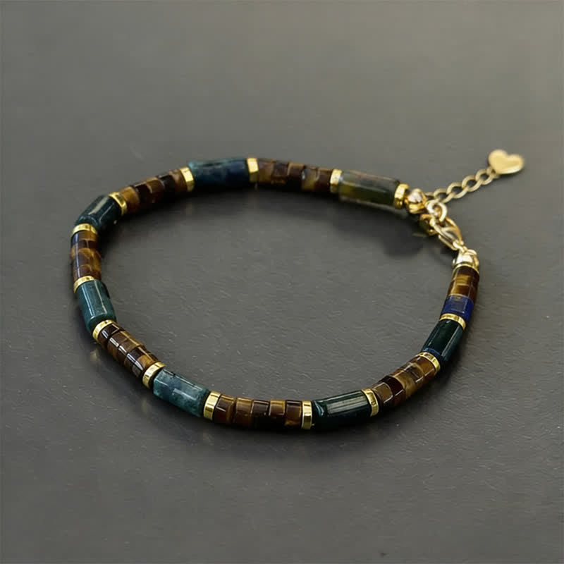 FREE Today: Self Care and Strength Lapis Lazuli Indian Agate Tiger Eye Cylindrical Bead Bracelet - With Extender Chain(Wrist Circumference: 16-21cm) - image 1