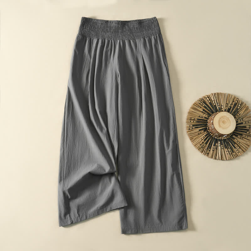Buddha Stones Spring Summer Casual Minimalist Solid Long Pants Women's Wide Leg Pants With Pocket - Gray - US12,UK/AU16,EU44 (3XL) - image 14