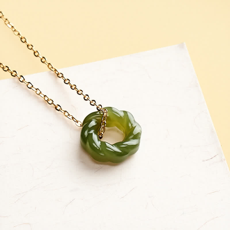 FREE Today: Blessing and Luck Carved Hetian Jade Fried Dough Twists Design Vintage Necklace - image 1