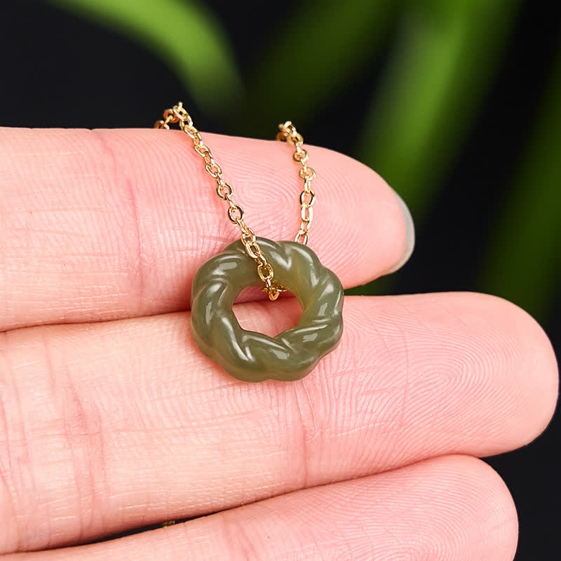 FREE Today: Blessing and Luck Carved Hetian Jade Fried Dough Twists Design Vintage Necklace - image 3