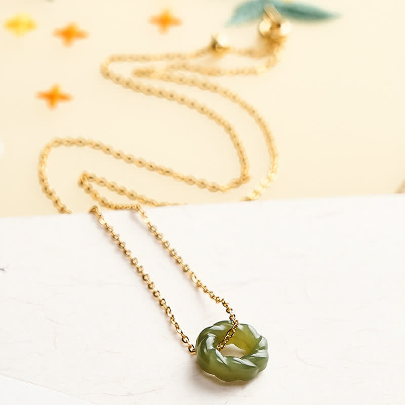 FREE Today: Blessing and Luck Carved Hetian Jade Fried Dough Twists Design Vintage Necklace - image 2