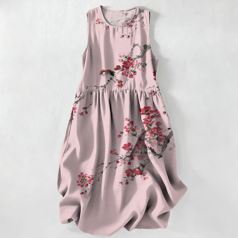Buddha Stones Summer Casual Pink Blossom Branches Pattern Women's Summer Sleeveless Midi Dress With Pockets - LightPink - US16,UK/AU20,EU48 (3XL) - image 5
