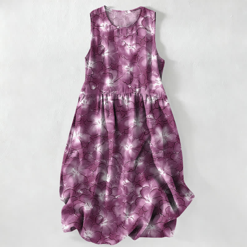 Buddha Stones Summer Casual White Floral Petal Pattern Women's Summer Sleeveless Midi Dress With Pockets - MediumOrchid - US16,UK/AU20,EU48 (3XL) - image 4
