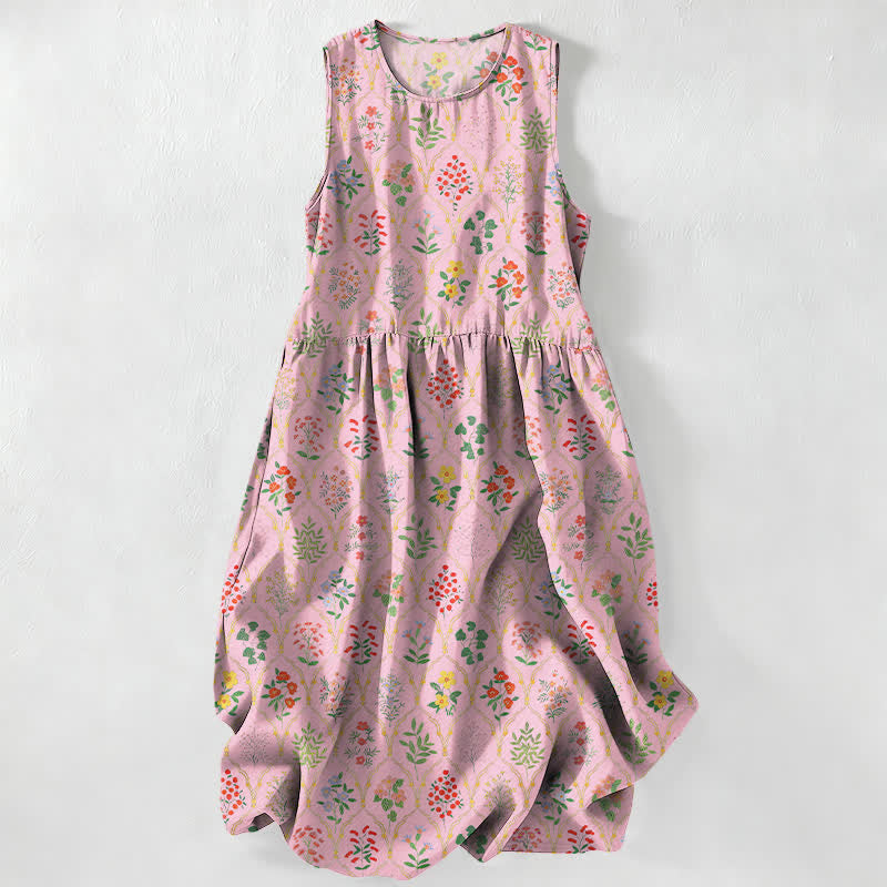Buddha Stones Summer Casual Various Colorful Floral Vine Pattern Women's Summer Sleeveless Midi Dress With Pockets - LightPink - US16,UK/AU20,EU48 (3XL) - image 4