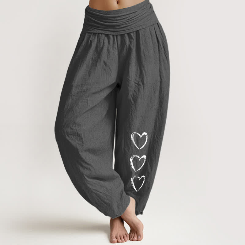 Buddha Stones Pure Cotton Three Love Heart Pattern Women's Elastic Waist Harem Pants - DimGray - US16,UK/AU20,EU48 (3XL) - image 8