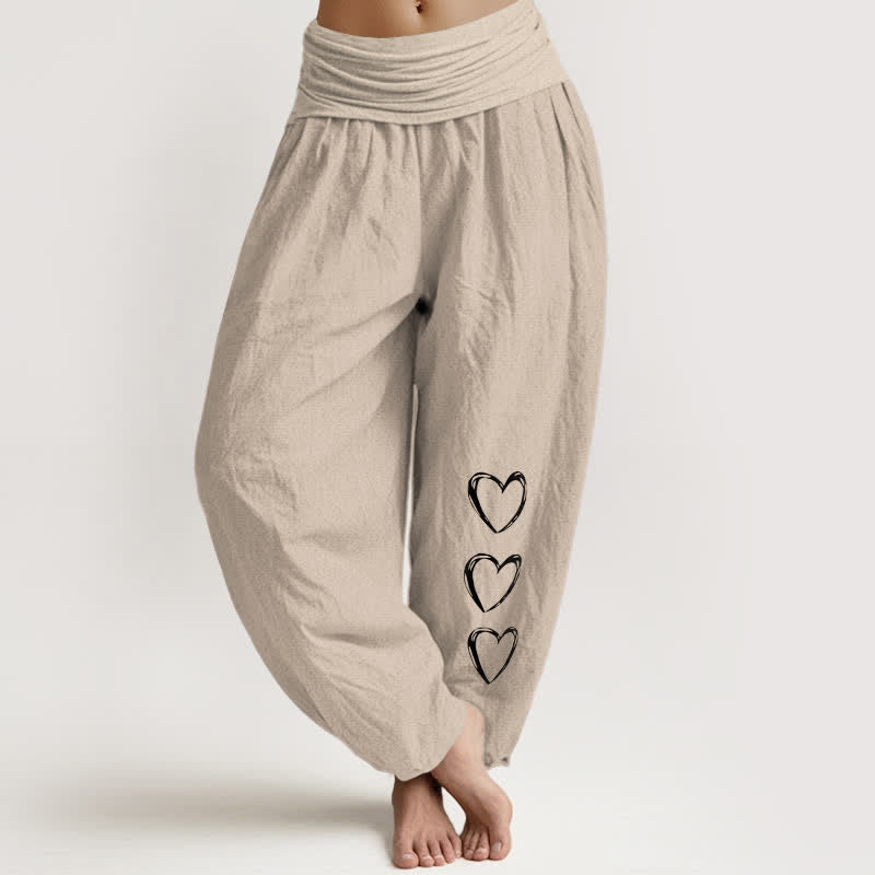 Buddha Stones Pure Cotton Three Love Heart Pattern Women's Elastic Waist Harem Pants - Tan - US16,UK/AU20,EU48 (3XL) - image 14