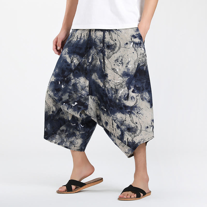 Buddha Stones Summer Boho Casual Drawstring Abstract Geometry Capri Pants Men's Harem Pants With Pocket - Gainsboro - US/UK/AU46,EU56 (5XL) - image 32