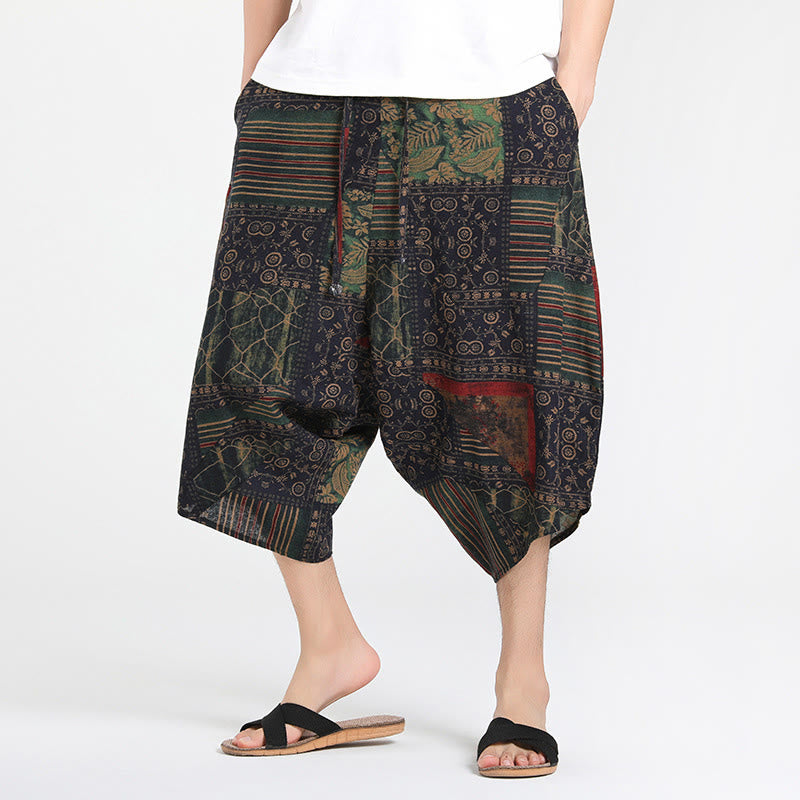 Buddha Stones Summer Boho Casual Drawstring Abstract Geometry Capri Pants Men's Harem Pants With Pocket - DarkSeaGreen - US/UK/AU46,EU56 (5XL) - image 8