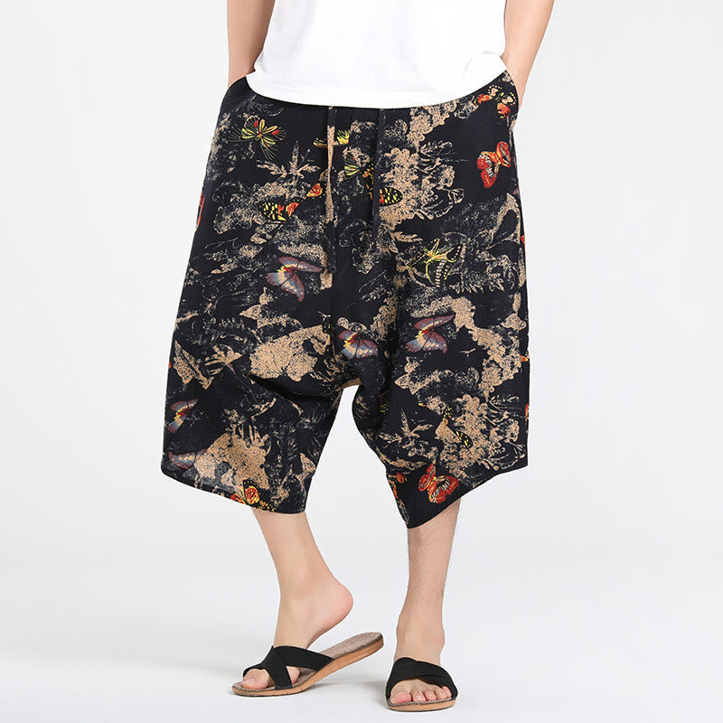 Buddha Stones Summer Boho Casual Drawstring Abstract Geometry Capri Pants Men's Harem Pants With Pocket - Black - US/UK/AU46,EU56 (5XL) - image 24