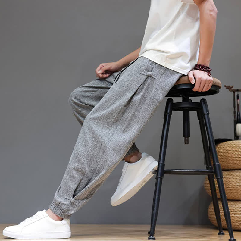 Buddha Stones Spring Summer Casual Minimalist Drawstring Elastic Waist Solid Cropped Pants Men's Tapered Pants With Pocket - DarkGray - US/UK/AU46,EU56 (5XL) - image 0