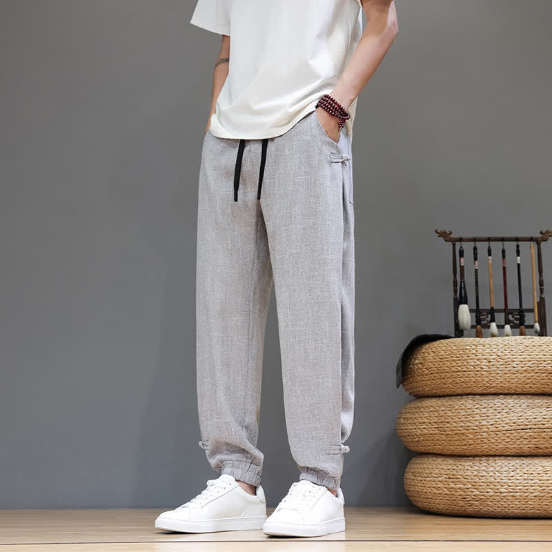 Buddha Stones Spring Summer Casual Minimalist Drawstring Elastic Waist Solid Cropped Pants Men's Tapered Pants With Pocket - LightGray - US/UK/AU46,EU56 (5XL) - image 21