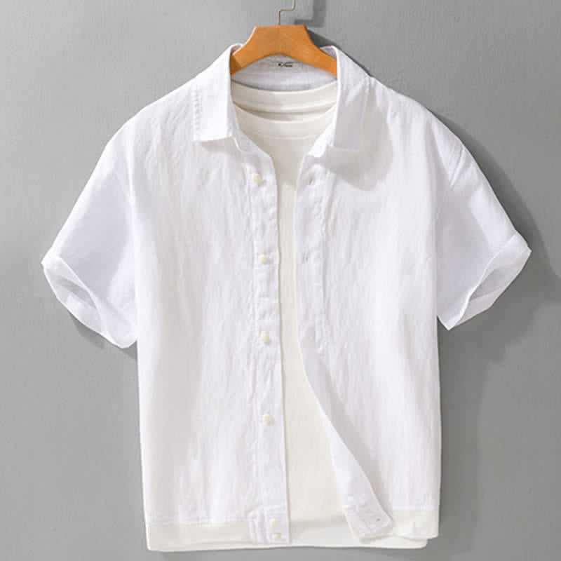 Buddha Stones Summer Casual Minimalist Button-Up Stand Collar Solid Men's Short Sleeve Shirts - White - US/UK/AU42,EU52 (3XL) - image 16