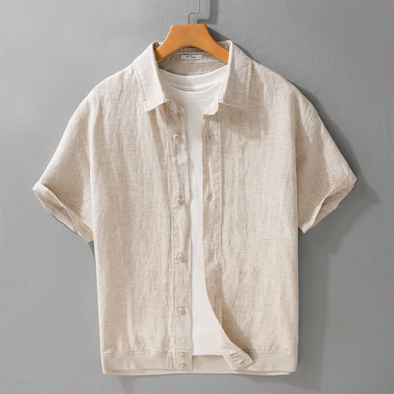 Buddha Stones Summer Casual Minimalist Button-Up Stand Collar Solid Men's Short Sleeve Shirts - Linen - US/UK/AU42,EU52 (3XL) - image 10