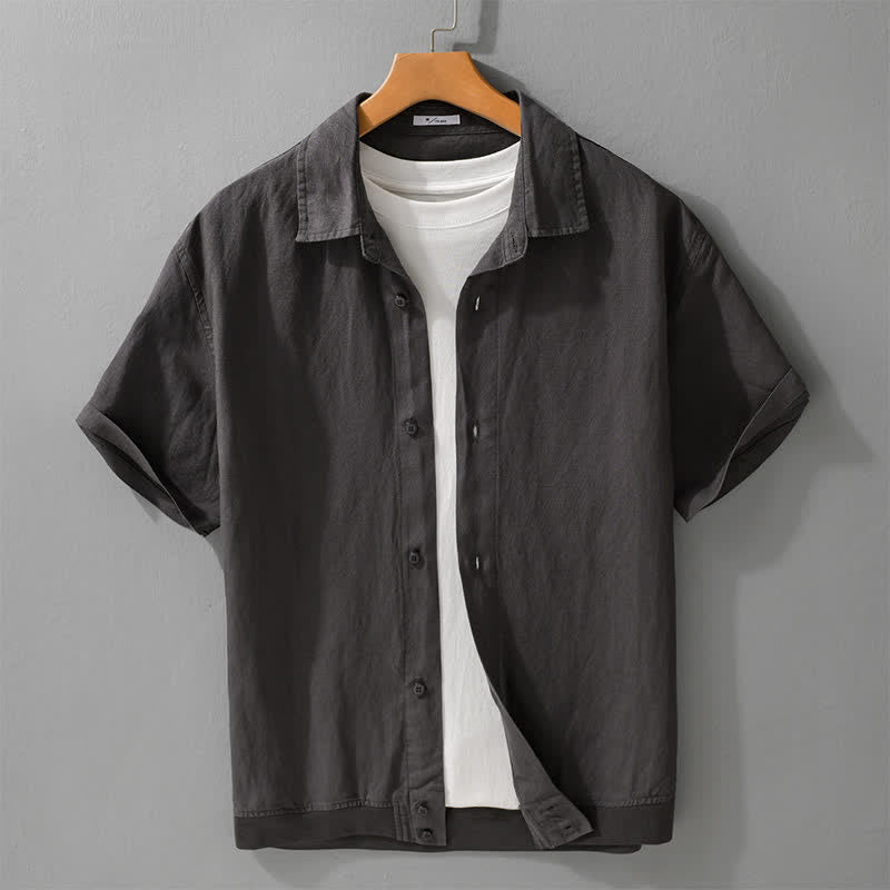 Buddha Stones Summer Casual Minimalist Button-Up Stand Collar Solid Men's Short Sleeve Shirts - DarkSlateGray - US/UK/AU42,EU52 (3XL) - image 6