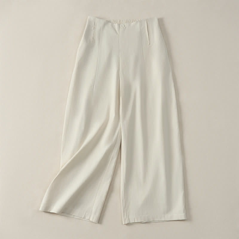 Buddha Stones Summer Minimalist Elegant Button-Up Solid Zipper Design Cropped Pants Women's Straight Leg Pants With Pockets - Beige - US12,UK/AU16,EU44 (3XL) - image 17