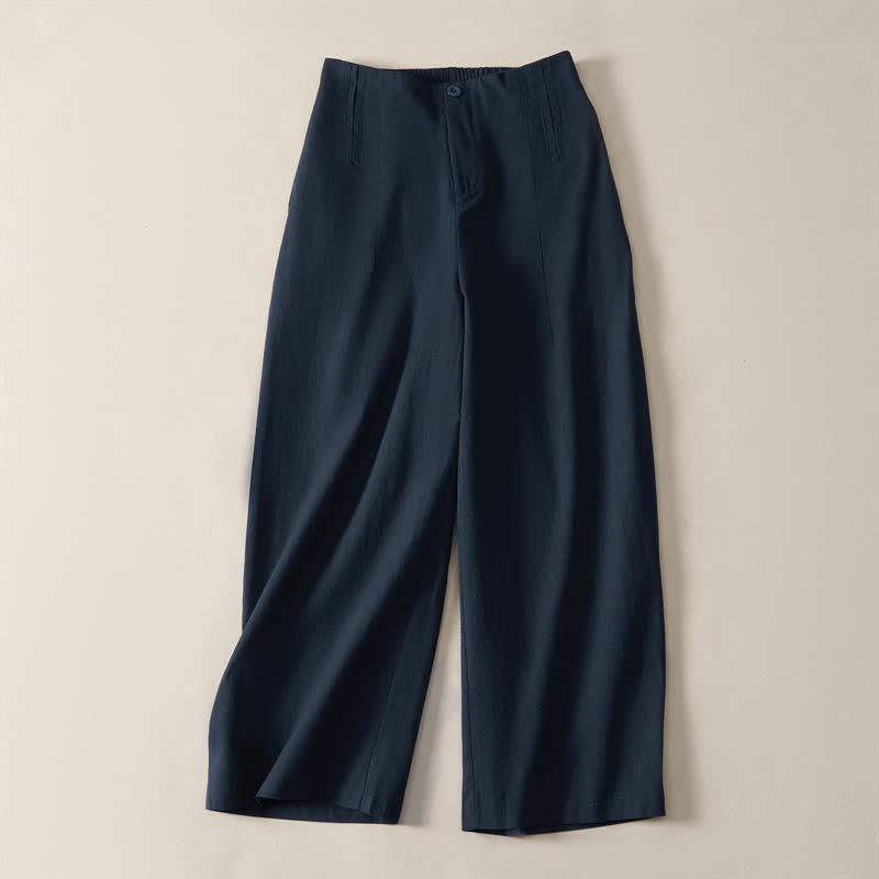 Buddha Stones Summer Minimalist Elegant Button-Up Solid Zipper Design Cropped Pants Women's Straight Leg Pants With Pockets - MidnightBlue - US12,UK/AU16,EU44 (3XL) - image 0