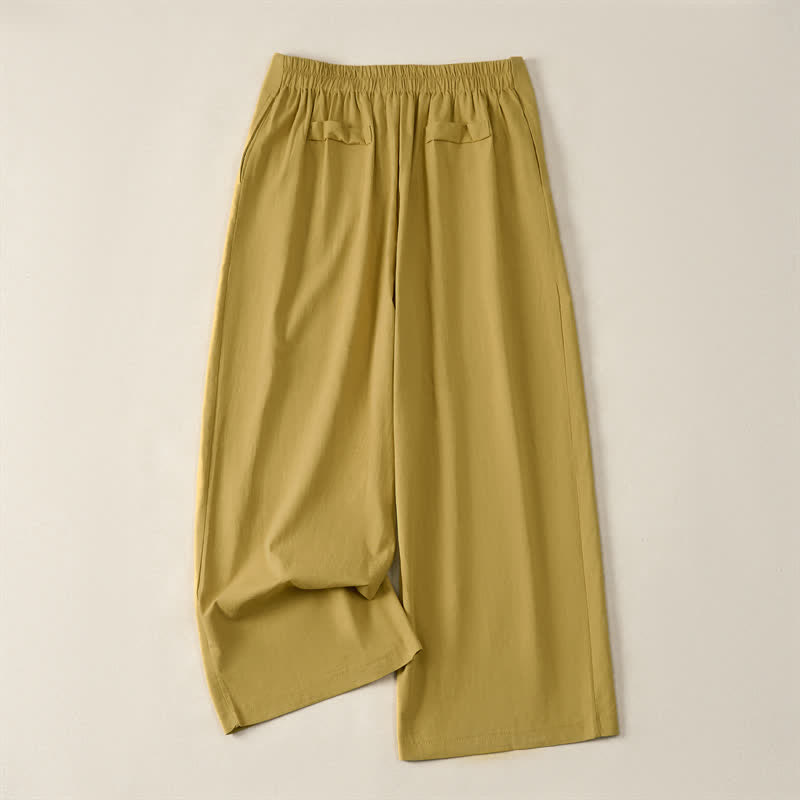 Buddha Stones Summer Minimalist Elegant Button-Up Solid Zipper Design Cropped Pants Women's Straight Leg Pants With Pockets - Yellow - US12,UK/AU16,EU44 (3XL) - image 10