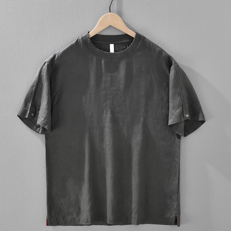 Buddha Stones Summer Casual Minimalist Solid Linen Crew Neck Men's Short Sleeve T-Shirts - DimGray - US/UK/AU42,EU52 (3XL) - image 12