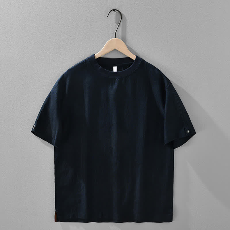 Buddha Stones Summer Casual Minimalist Solid Linen Crew Neck Men's Short Sleeve T-Shirts - MidnightBlue - US/UK/AU42,EU52 (3XL) - image 11