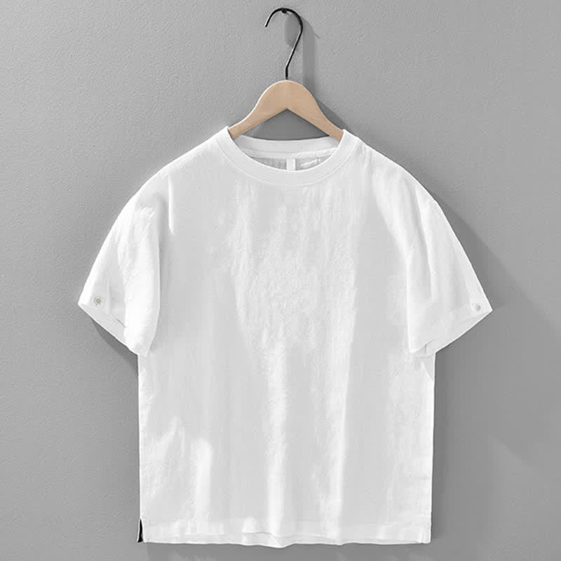 Buddha Stones Summer Casual Minimalist Solid Linen Crew Neck Men's Short Sleeve T-Shirts - White - US/UK/AU42,EU52 (3XL) - image 14