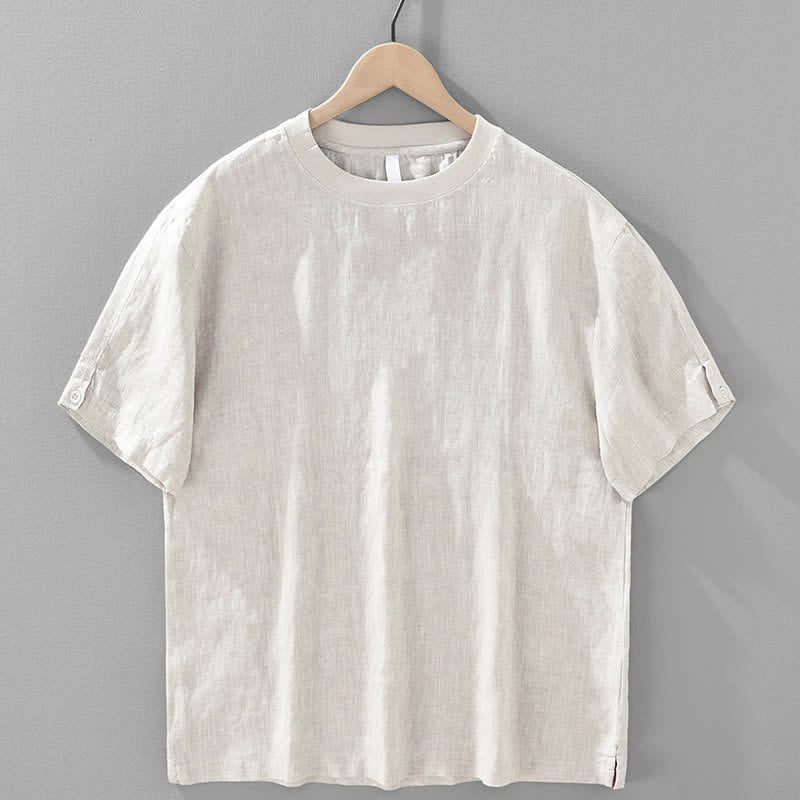 Buddha Stones Summer Casual Minimalist Solid Linen Crew Neck Men's Short Sleeve T-Shirts - Linen - US/UK/AU42,EU52 (3XL) - image 0