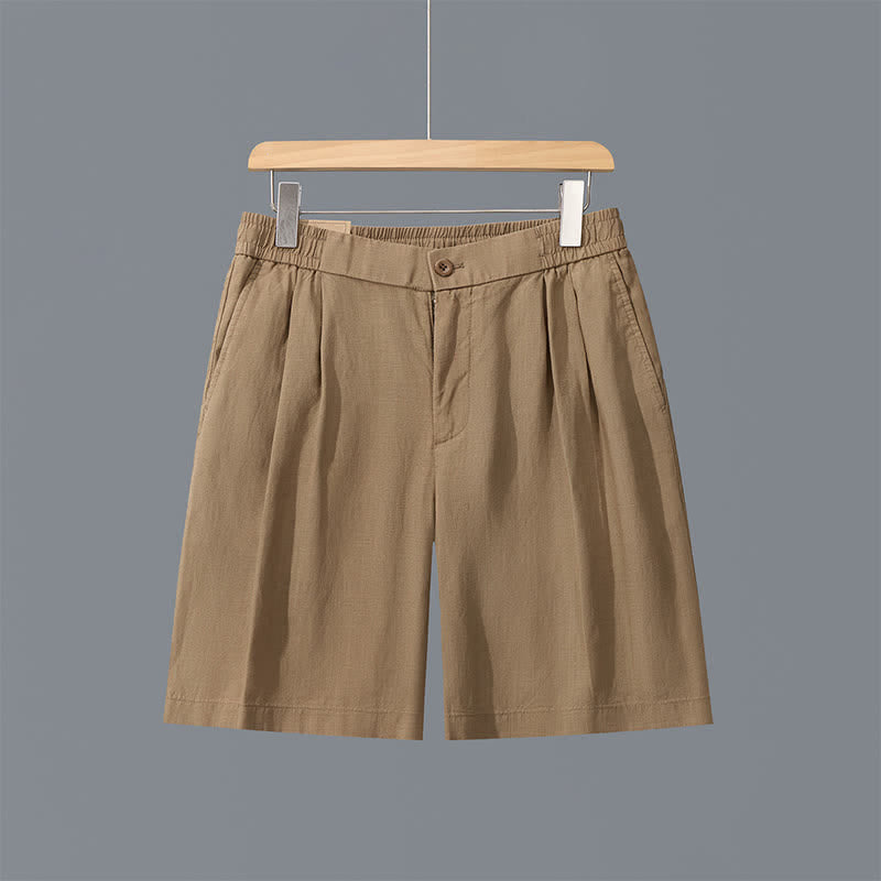 Buddha Stones Summer Casual Minimalist Solid Zipper Design Men's Shorts With Pockets - Tan - US/UK/AU42,EU52 (3XL) - image 0