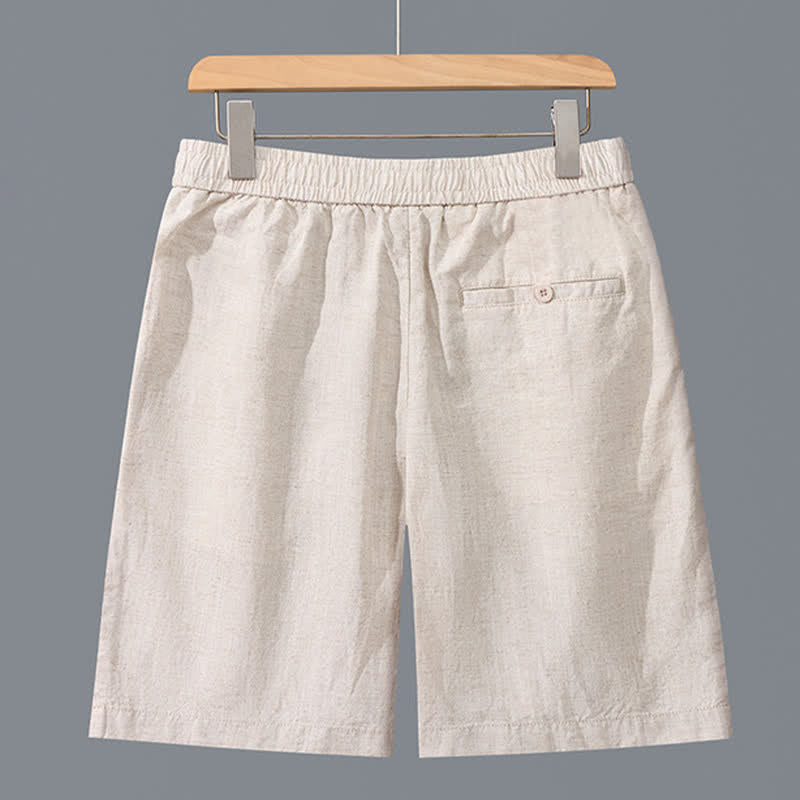 Buddha Stones Summer Casual Minimalist Solid Zipper Design Men's Shorts With Pockets - Linen - US/UK/AU42,EU52 (3XL) - image 2