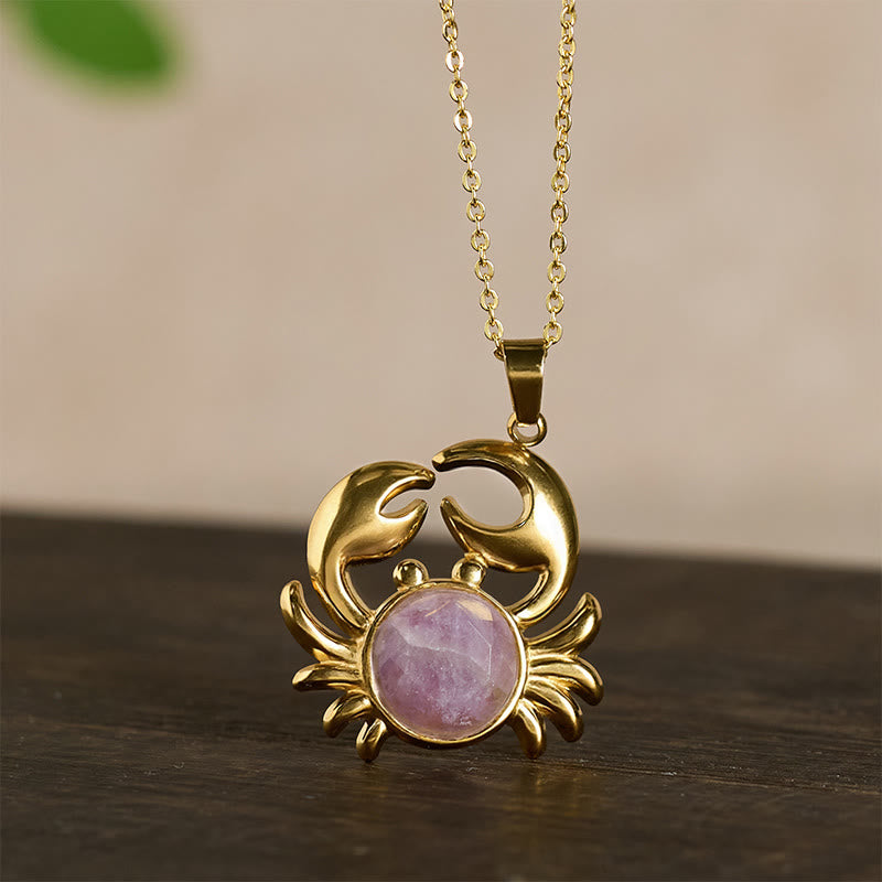 Buddha Stones Gold Plated Amethyst Crab Inner Peace Necklace - image 4
