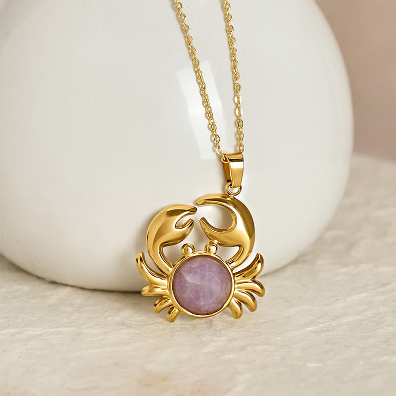 Buddha Stones Gold Plated Amethyst Crab Inner Peace Necklace - image 1