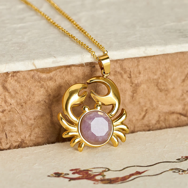 Buddha Stones Gold Plated Amethyst Crab Inner Peace Necklace - image 3