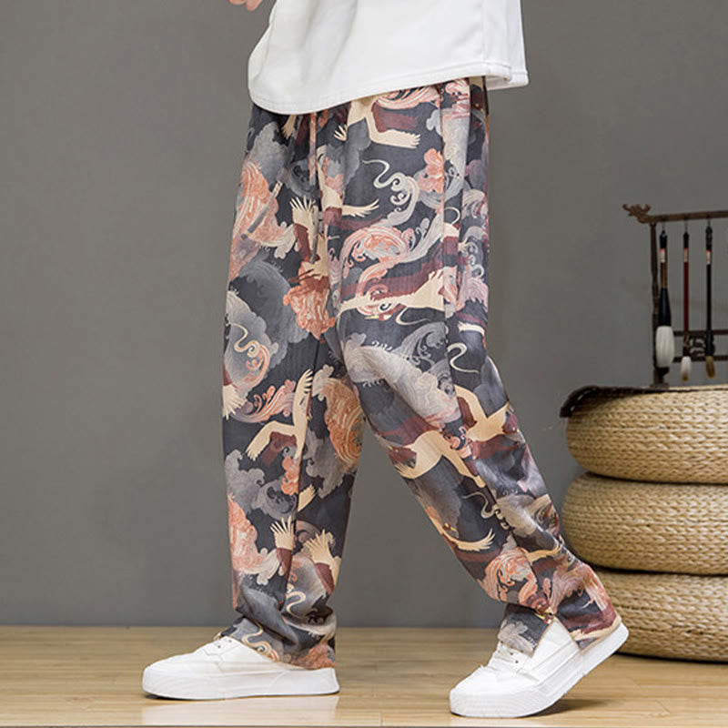Buddha Stones Spring Summer Casual Drawstring Crane Print Ankle Pants Men's Harem Pants With Pockets - Gray - US/UK/AU44,EU54 (4XL) - image 20