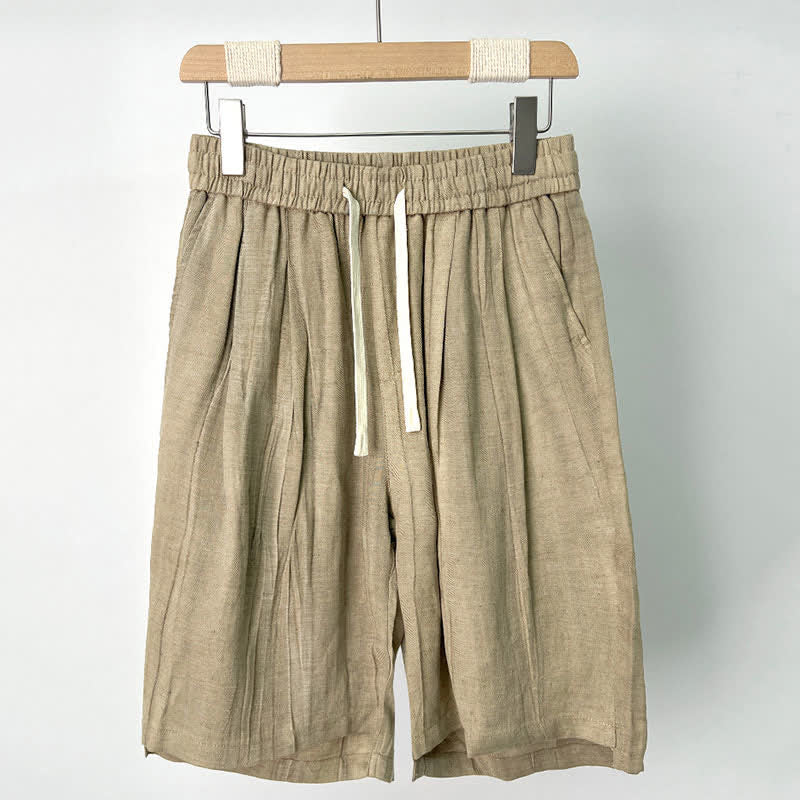 Buddha Stones Summer Casual Drawstring Solid Elastic Waist Men's Shorts With Pockets - Tan - US/UK/AU44,EU54 (4XL) - image 0