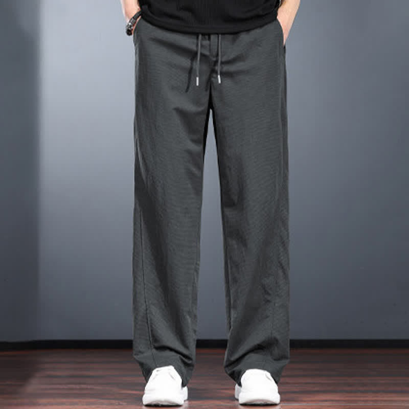Buddha Stones Spring Summer Casual Minimalist Drawstring Elastic Waist Solid Long Pants Men's Straight Leg Pants With Pockets - DarkSlateGray - US/UK/AU44,EU54 (4XL) - image 12