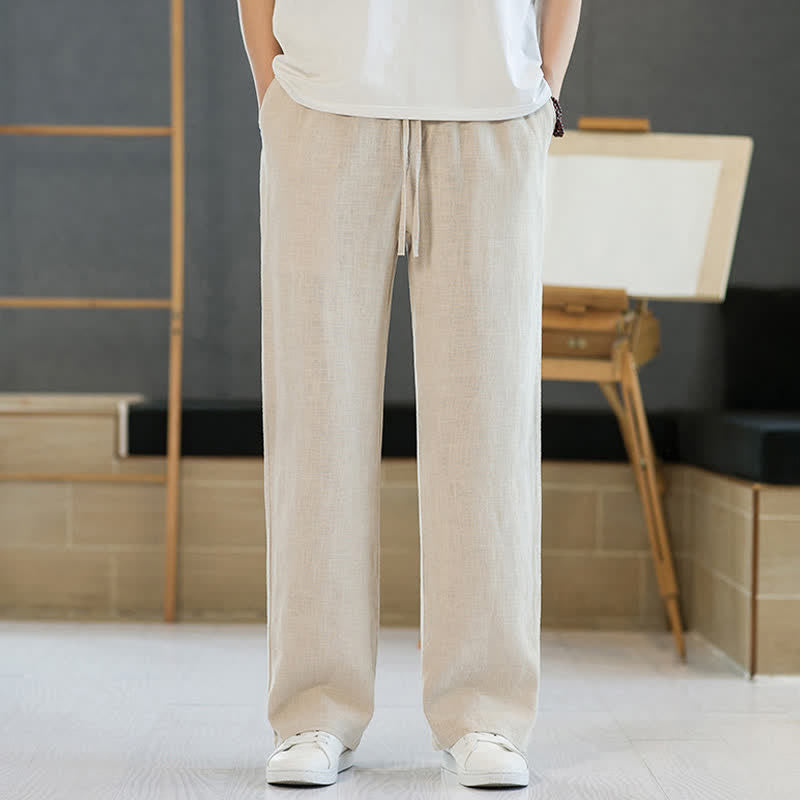 Buddha Stones Spring Summer Casual Minimalist Drawstring Solid Long Pants Men's Straight Leg Pants With Pockets - Linen - US/UK/AU46,EU56 (5XL) - image 24