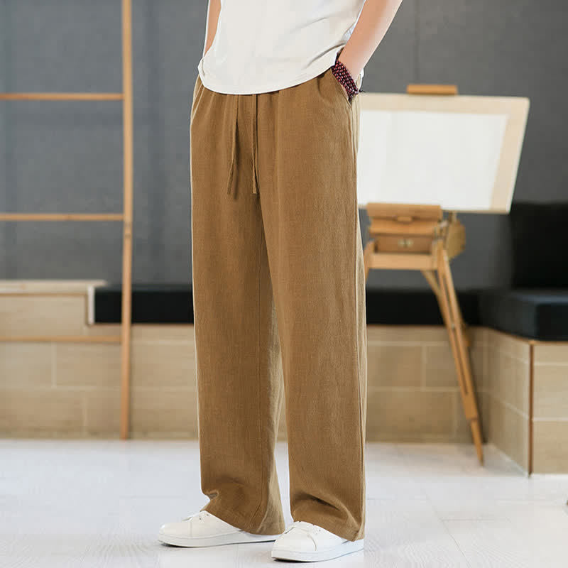 Buddha Stones Spring Summer Casual Minimalist Drawstring Solid Long Pants Men's Straight Leg Pants With Pockets - DarkGoldenrod - US/UK/AU46,EU56 (5XL) - image 13