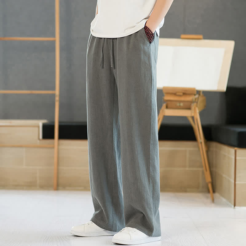 Buddha Stones Spring Summer Casual Minimalist Drawstring Solid Long Pants Men's Straight Leg Pants With Pockets - Gray - US/UK/AU46,EU56 (5XL) - image 0