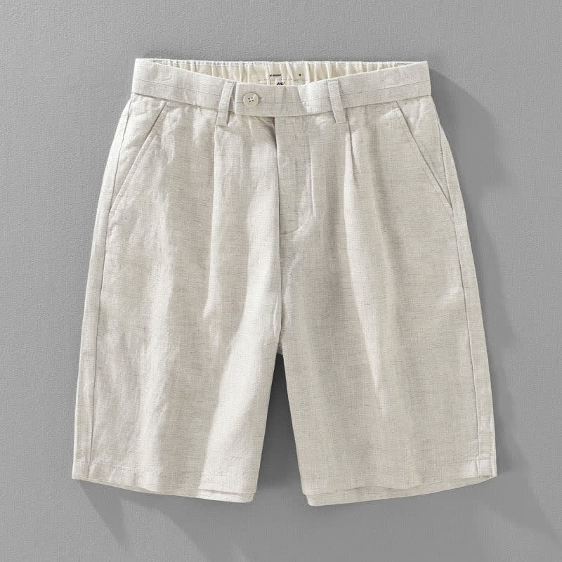 Buddha Stones Summer Casual Minimalist Button-Up Zipper Solid Men's Shorts With Pockets - Linen - US/UK/AU46,EU56 (5XL) - image 0